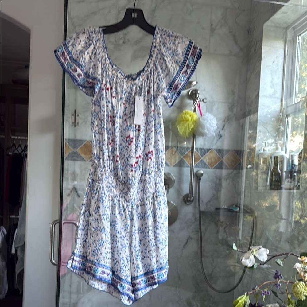 Floral Blue and White Romper